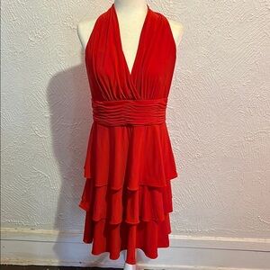 New Directions Red Asymmetrical Ruched Sundress
